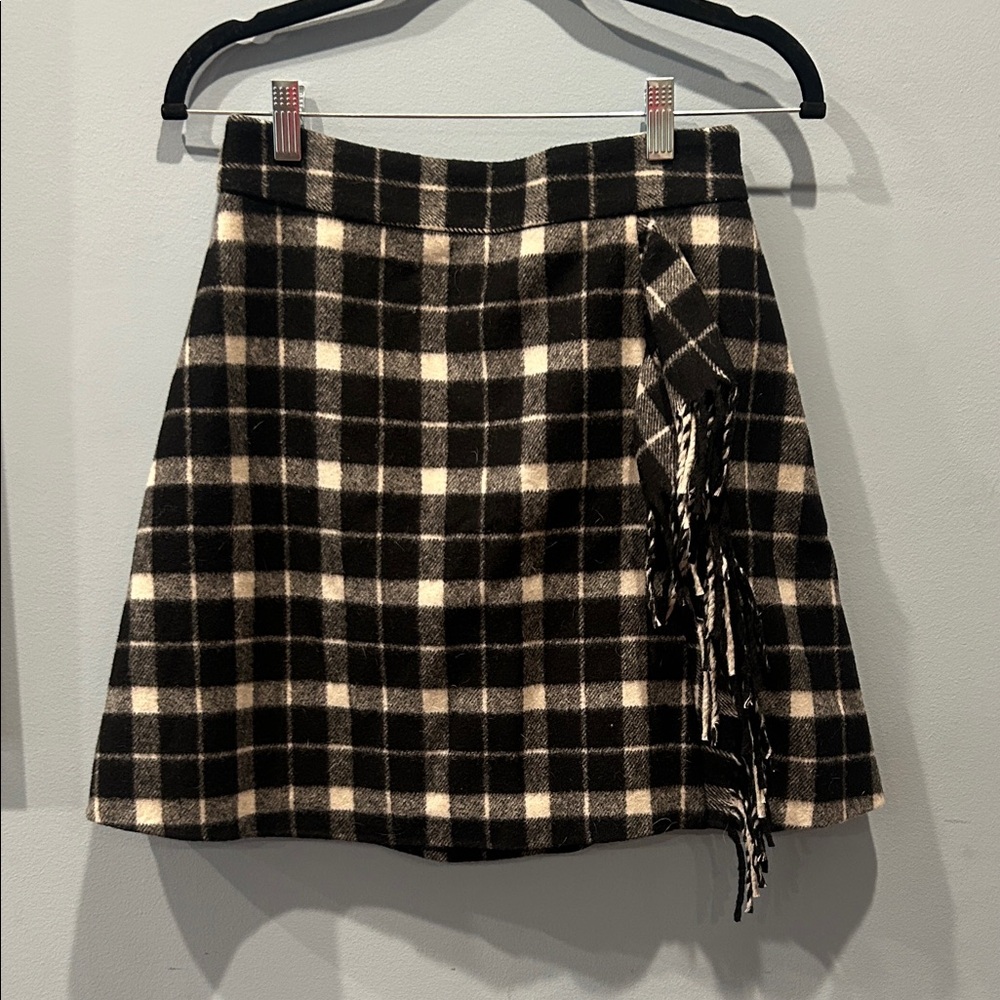 Kate Spade Black and Cream Plaid A-Line Skirt